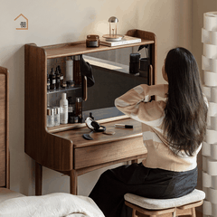 SOLIN, Bàn trang điểm phối kính, 90x45x130cm, Plywood phủ veneer, Nội thất Nhà Trên Cao