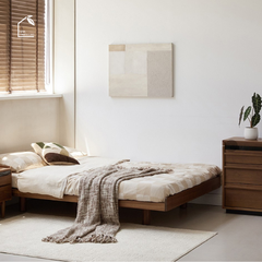 NUBI, GN_019, Giường ngủ phong cách sang trọng tối giản, 200x180x32cm, Plywood phủ Veneer, Nội thất Nhà trên cao