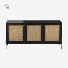 GALON, TLT_037, Tủ lưu trữ phong cách cổ điển phối mây tre, 140x40x70cm, Nội thất Nhà trên cao