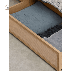 MEY, Giường ngủ phối lưới mây nhẹ nhàng, thư thái, 200x160x35cm, MDF phủ Melamine, Nội thất Nhà Trên Cao