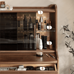 SOLIN, Bàn trang điểm phối kính, 90x45x130cm, Plywood phủ veneer, Nội thất Nhà Trên Cao