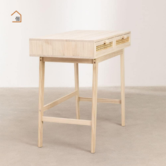 PRINCY, BTD_024, Bàn trang điểm nhỏ gọn tiện dụng, 100x40x75cm, MDF phủ sơn 2K phối lưới mây tre, Nội thất Nhà Trên Cao