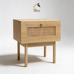 MEY, TDG_014, Tủ đầu giường hiện đại phối lưới mây tre, 40x40x45cm, Nội thất Nhà Trên Cao