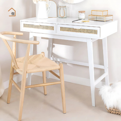 PRINCY, BTD_024, Bàn trang điểm nhỏ gọn tiện dụng, 100x40x75cm, MDF phủ sơn 2K phối lưới mây tre, Nội thất Nhà Trên Cao