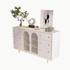 AUDRA, TLT_097, Tủ trang trí lưới mây tre, 140x40x90cm, MDF phủ sơn 2K, Nội thất Nhà trên cao