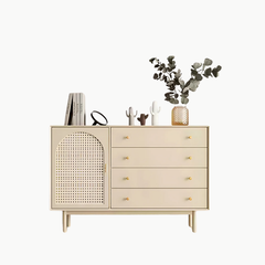 AUDRA, TLT_096, Tủ lưu trữ trang trí phối lưới mây tre, 100x40x90cm, MDF phủ sơn 2K, Nội thất Nhà trên cao
