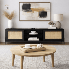 GALON, TTV_064, 160x40x55cm , Kệ tivi phối lưới mây tre tối giản, Gỗ MDF phủ sơn 2K, Nội thất Nhà trên cao