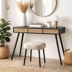 GALON, BTD_007, Bàn trang điểm hiện đại, 120x40x75cm, MDF phủ sơn 2K phối lưới mây tre, Nội thất Nhà Trên Cao