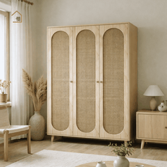 TARA, TQA_012, Tủ quần áo phối lưới mây tre, 120x60x200cm, Nội thất Nhà trên cao