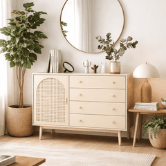 AUDRA, TLT_096, Tủ lưu trữ trang trí phối lưới mây tre, 100x40x90cm, MDF phủ sơn 2K, Nội thất Nhà trên cao