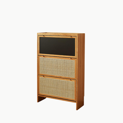 JAY, TG_005, Tủ giày sang trọng hiện đại, 80x28x127cm, MDF phủ sơn 2K phối lưới mây tre, Nội thất Nhà trên cao