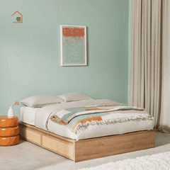 MEY, Giường ngủ phối lưới mây nhẹ nhàng, thư thái, 200x160x35cm, MDF phủ Melamine, Nội thất Nhà Trên Cao