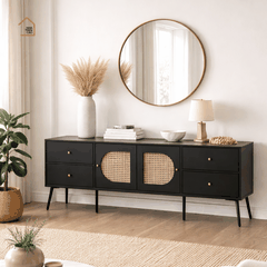 GALON,TTV_002, Kệ tivi phối lưới mây tre tối giản, 180x40x55cm, Gỗ MDF phủ sơn 2K, Nội thất Nhà trên cao