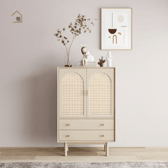 AUDRA, TLT_095, Tủ trang trí lưới mây tre, 60x40x100cm, MDF phủ sơn 2K, Nội thất Nhà trên cao