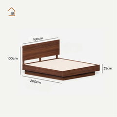 GRIM, Giường ngủ phong cách sang trọng tối giản, GN_018, 200x160x100cm, Plywood phủ veneer, Nội thất Nhà trên cao