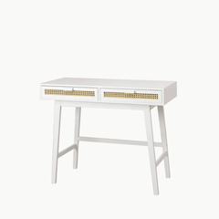 PRINCY, BTD_024, Bàn trang điểm nhỏ gọn tiện dụng, 100x40x75cm, MDF phủ sơn 2K phối lưới mây tre, Nội thất Nhà Trên Cao