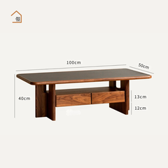 TIBO, Bàn trà phong cách Japandi sang trọng, BT_012, 100x50x40cm, Plywood phủ veneer, Nội thất Nhà trên cao