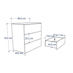 TINT, Tủ đựng đồ 3 ngăn kéo, CAB_388, 80x48x78cm, Nội thất Nhà trên cao