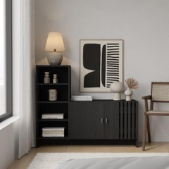 RASU, Kệ 4 tầng kèm tủ 2 cánh mở, CAB_300, 120x35x97cm, Nội thất Nhà trên cao