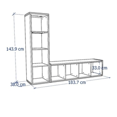 FELLY, Kệ tivi kết hợp kệ kệ để đồ chữ L, DSH_022, 184x38x144cm, Nội thất Nhà trên cao