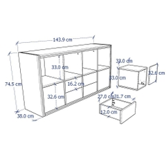 FELLY, Kệ sách 4x2 kèm 4 ô cửa, DSH_026, 144x38x75cm, Nội thất Nhà trên cao