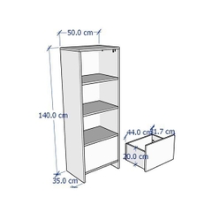 TWICE, Kệ kệ để đồ 4 tầng kèm hộc tủ kéo, DSH_086, 50x35x140cm, Nội thất Nhà trên cao