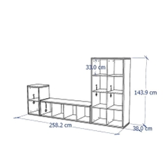 FELLY, Kệ tivi kết hợp kệ kệ để đồ đa năng, DSH_028, 258x38x144cm, Nội thất Nhà trên cao
