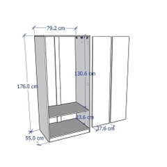 BREKA, Tủ quần áo 2 cửa mở, WAR_009, 79x55x176cm, tủ đựng quần áo Nhà trên cao