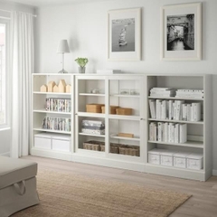 BOHO, COMBO 2 Kệ sách kèm kệ kệ để đồ cửa kính, DSH_004, 283x37x136cm, Nội thất Nhà trên cao