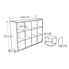 FELLY, Kệ sách 4x3 kèm 4 ô cửa, DSH_025, 144x38x109cm, Nội thất Nhà trên cao