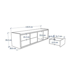 FELLY, kệ để đồ vật dụng 4 ngăn đa năng treo tường, DSH_024, 144x38x40cm, Nội thất Nhà trên cao