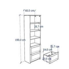 KAYLE, Kệ 4 tầng 2 hộc kéo, DSH_065, 60x35x190cm, Nội thất Nhà trên cao