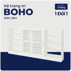 BOHO, COMBO 2 Kệ sách kèm kệ kệ để đồ cửa kính, DSH_004, 283x37x136cm, Nội thất Nhà trên cao