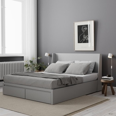 DORO, Giường ngủ 2 hộc tủ hiện đại sang trọng, BFR_004, 205x100cm, Nội thất Nhà trên cao