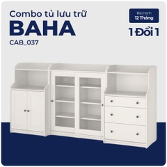 BAHA, COMBO Tủ lưu trữ kết hợp tủ trưng bày cửa kính, 3 ngăn kéo, CAB_037, 245x46x116cm, Nội thất Nhà trên cao