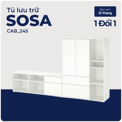 SOSA, COMBO 2 kệ để đồ đồ dùng kèm hộc kéo, CAB_245, 251x37x140cm, Nội thất Nhà trên cao