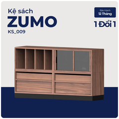 ZUMO, Kệ sách trang trí Japandi tối giản, KS_009, 140x38x80cm, Plywood phủ Veneer, Nội thất Nhà trên cao