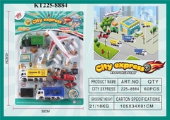 KT225-8884 VĨ MÔ HÌNH XE CT TRỚN 5C ĐỦ MẪU+ BIỂN BÁO (XE LAM, MÁY BAY, VESPA, CONTAINER) CITY EXPRESS 32X43.5