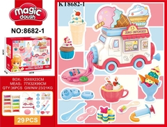 KT8682-1 HỘP ĐẤT SÉT LÀM MÌ, KEM, BÁNH+ MÁY XE LÀM MÌ+ 10 TÚI ĐẤT 29 MIẾNG MAGIC DOUGH 30X8X23