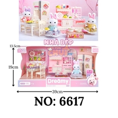 6617A HỘP NỘI THẤT NHÀ BẾP THỎ+ TỦ LẠNH 2 NGĂN+ BÀN+ GHẾ+1C THỎ