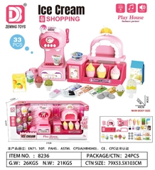 KT8236 HỘP BẾP QUẦY MÁY LÀM KEM PIN+KEM+ SỮA+ TIỀN+ XU 33 MIẾNG ICE CREAM 51X24.5X12.5