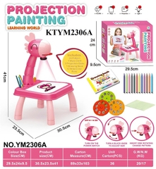 KTYM2306A  HỘP BÀN BẢNG XÓA CHIM HỒNG HẠT PIN CHIẾU HÌNH+ BÚT MÀU PROJECTION PAINTING 29.5X9.5X24
