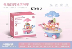 KT666-3 HỘP BẾP XE ĐẨY KEM, KẸO PIN+ DÙ 52 MIẾNG ICECREAM CAR PLAY HOUSE 20X10.5X22