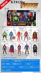 KT8120  HỘP SN 10T AVEBGERS ĐỦ MẪU 15CM (NGƯỜI XANH, CAPTAIN, IRON, NHỆN, THOR, FLASH, SUPER, THANOS, BATMAN) 46.3X6.3X26.3