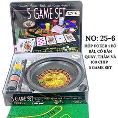 HỘP POKER 1 BỘ BÀI, CÓ BÀN QUAY, THẢM VÀ 100 CHIP 5 GAME SET