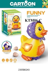 KTM06-C  HỘP THÚ VỊT ĐỘI KHĂN PN NHẠC ĐÈN ĐẺ TRỨNG CARTOON (THÚ PIN LĐ)