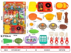 KT936-6 VĨ BẾP ĐIỆN LÒ NƯỚNG THỊT+ RỔ GÀ+ NỒI+ CHẢO TRỨNG ỐP LA+ BỒN RỬA KHỔ QUA+ DAO+ THỚT PLAY HOUSE 36X50