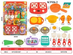 KT936-2 VĨ BẾP GAS ĐÔI+ NỒI+ CHẢO TRỨNG ỐP LA+ BỒN RỬA CÁ+ RỔ CÁ+ KHỔ QUA+ DAO+ THỚT PLAY HOUSE 35X50