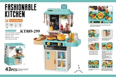 KT889-299  HỘP KỆ BẾP PIN+ TỦ+ BẾP GAS+ NỒI+ CHẢO+ BỒN RỬA RAU CỦ 43 MIẾNG  68CM FASHIONABLE KITCHEN  (XANH)