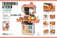 KT889-298  HỘP KỆ BẾP PIN+ TỦ+ BẾP GAS+ NỒI+ CHẢO+ BỒN RỬA RAU CỦ 43 MIẾNG  68CM FASHIONABLE KITCHEN  (HỒNG)